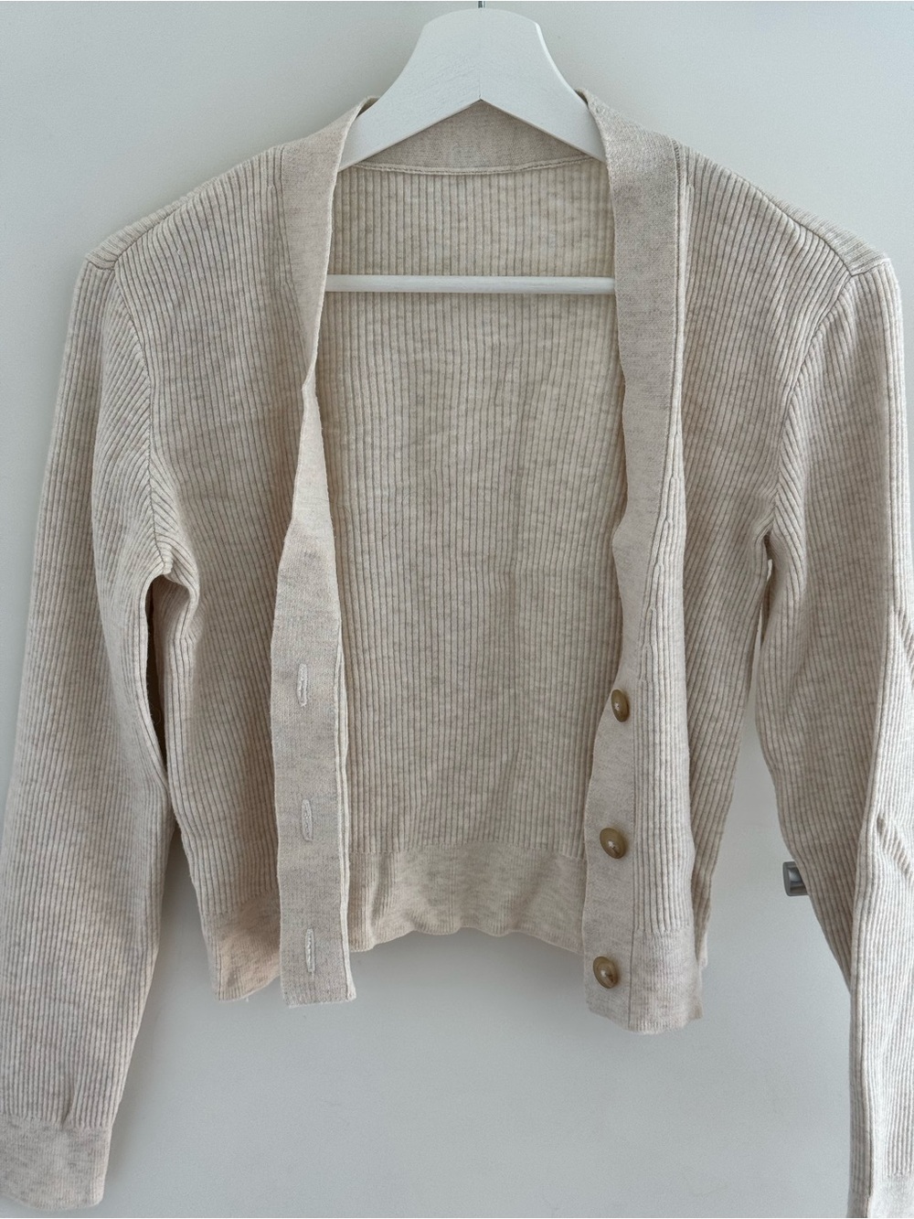 Uniqlo Light Beige Ribbed Button-Front Cardigan